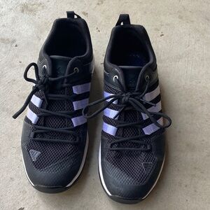Adidas Black Sneakers with Lavender Accent Stripes